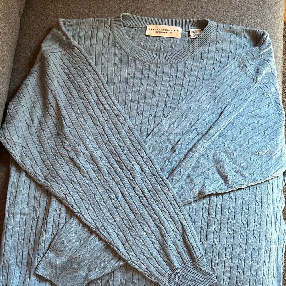 Peter Borough RowLight Blue Cable Knit Sweater silk/cashmere size L